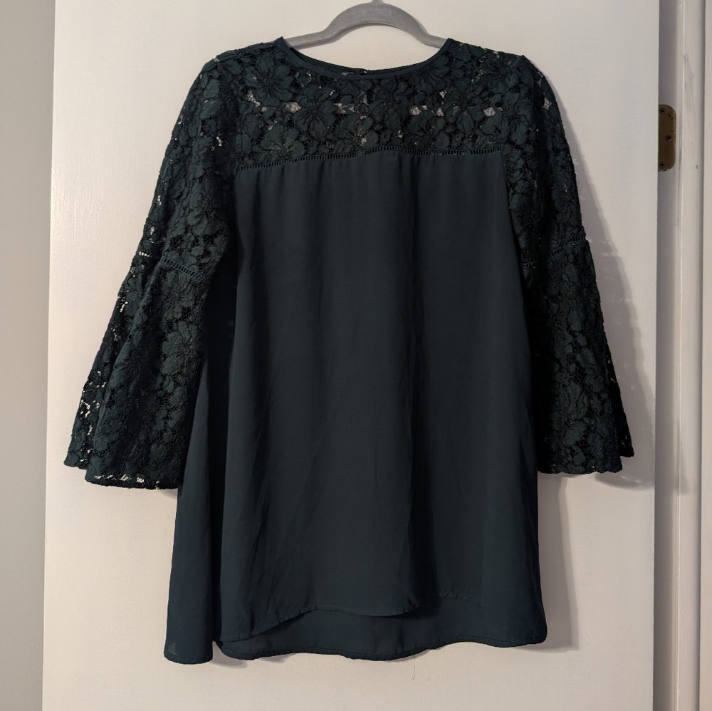 Halogen Dark Green Lace Sleeve Blouse